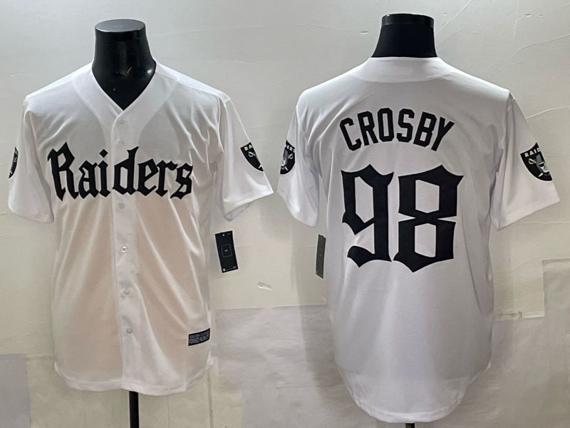 Men 2025 Oakland Raiders 98 Crosby white 6th generation Joint Name Nike Limited NFL Jersey style 01